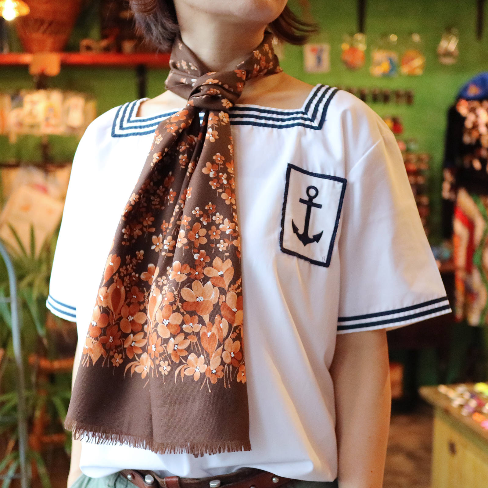 ヴィンテージスカーフ「ブラウンフラワー」 | corne/コルネ