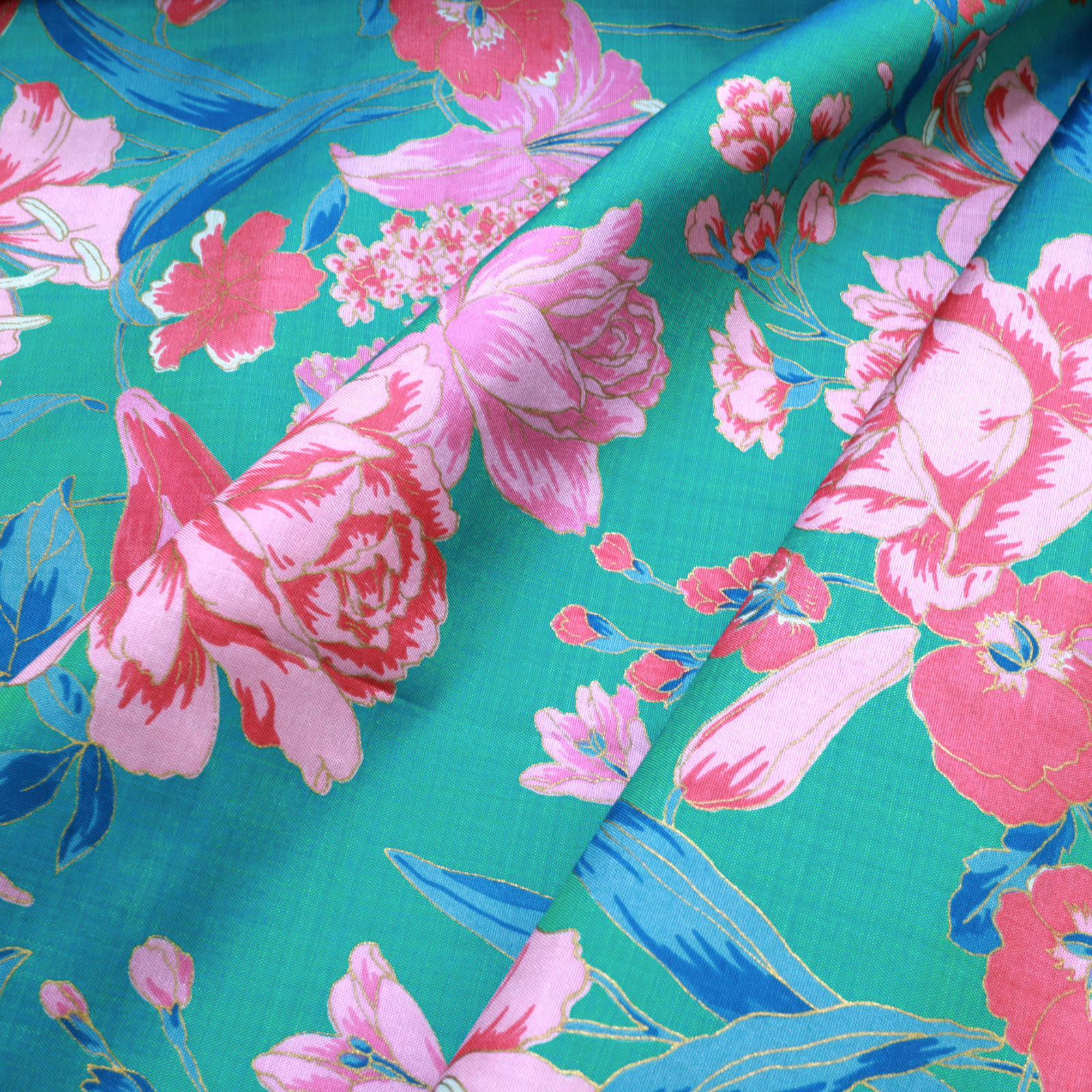 ピンクフラワー×ブルーグリーン」ヴィンテージスカーフ | corne/コルネ 